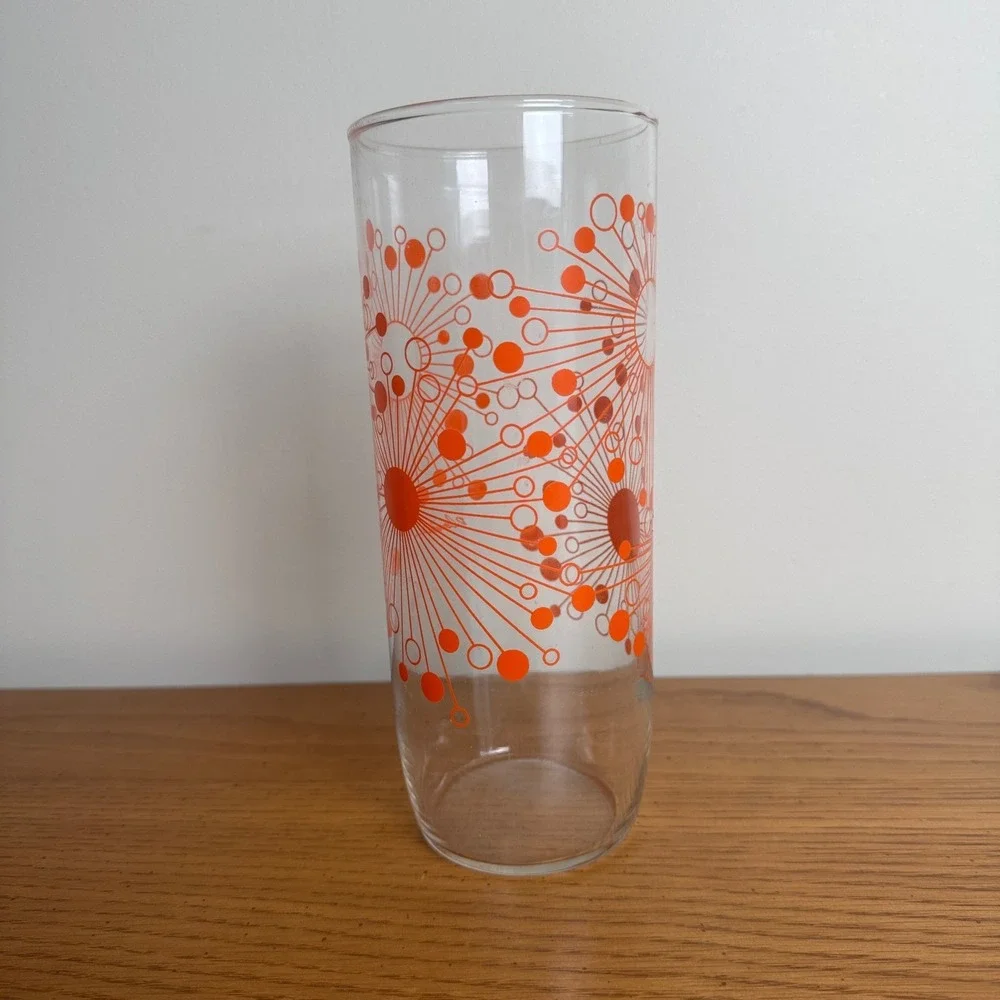 Vintage D Campbell 32 oz Glass Tumbler Orange Atomic Starburst Design Drinkware‎